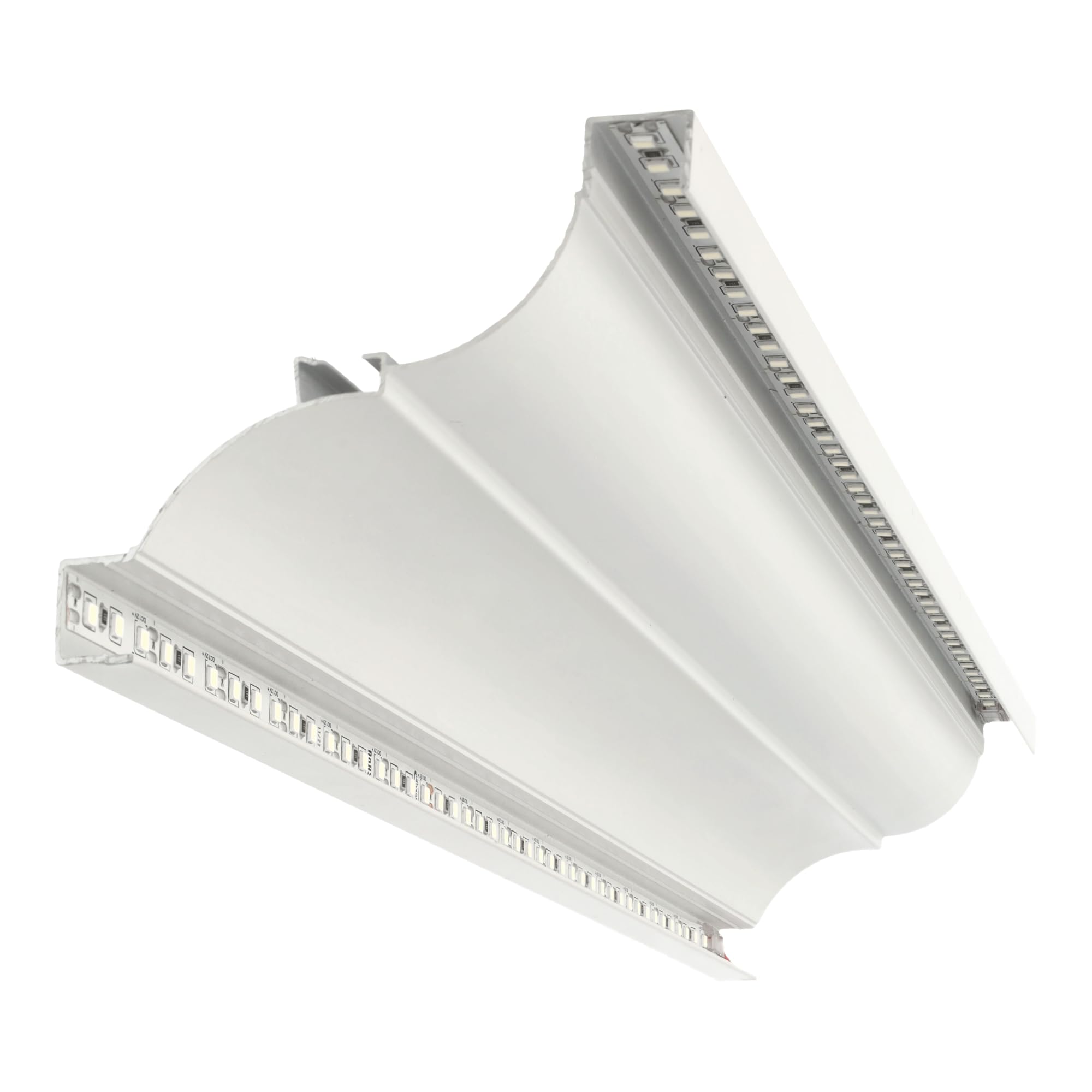 Jandei – Pack 4 Perfiles de Doble Cara para Colocación de Tiras Led en Cornisas, Longitud 1 Metro, Acabado Aluminio Blanco. Cada Perfil Incluye Dos Difusores