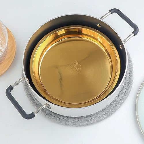 Miniatura 5 de Buyer Star SS 304 Gold - Juego de platos llanos de acero inoxidable 1810, 4 piezas de 9 pulgadas, platos de ensalada de postre reutilizables,