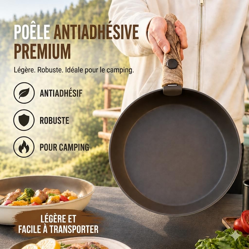Royal Swiss Lot de Poêles 4 Pièces Beige, 20/24/28 cm avec Manche Amovible, Revêtement Marbre Antiadhésif Sans PFAS PFOA, Induction Tous Feux, Compatible Four Sans Poignéec