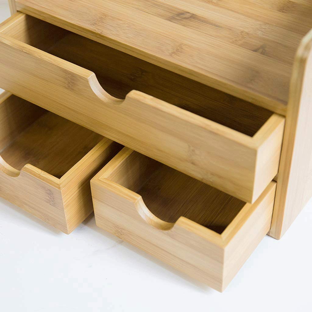Aufbewahrung Ordner/Schnellhefter/Organisator/ 3-Tier Bamboo Regal Organizer for Schreibtisch mit Schubladen Schreibtisch Bücherregal Minischreibtisch Speicher for Schreibtisch Vanity Tabletop in Haus