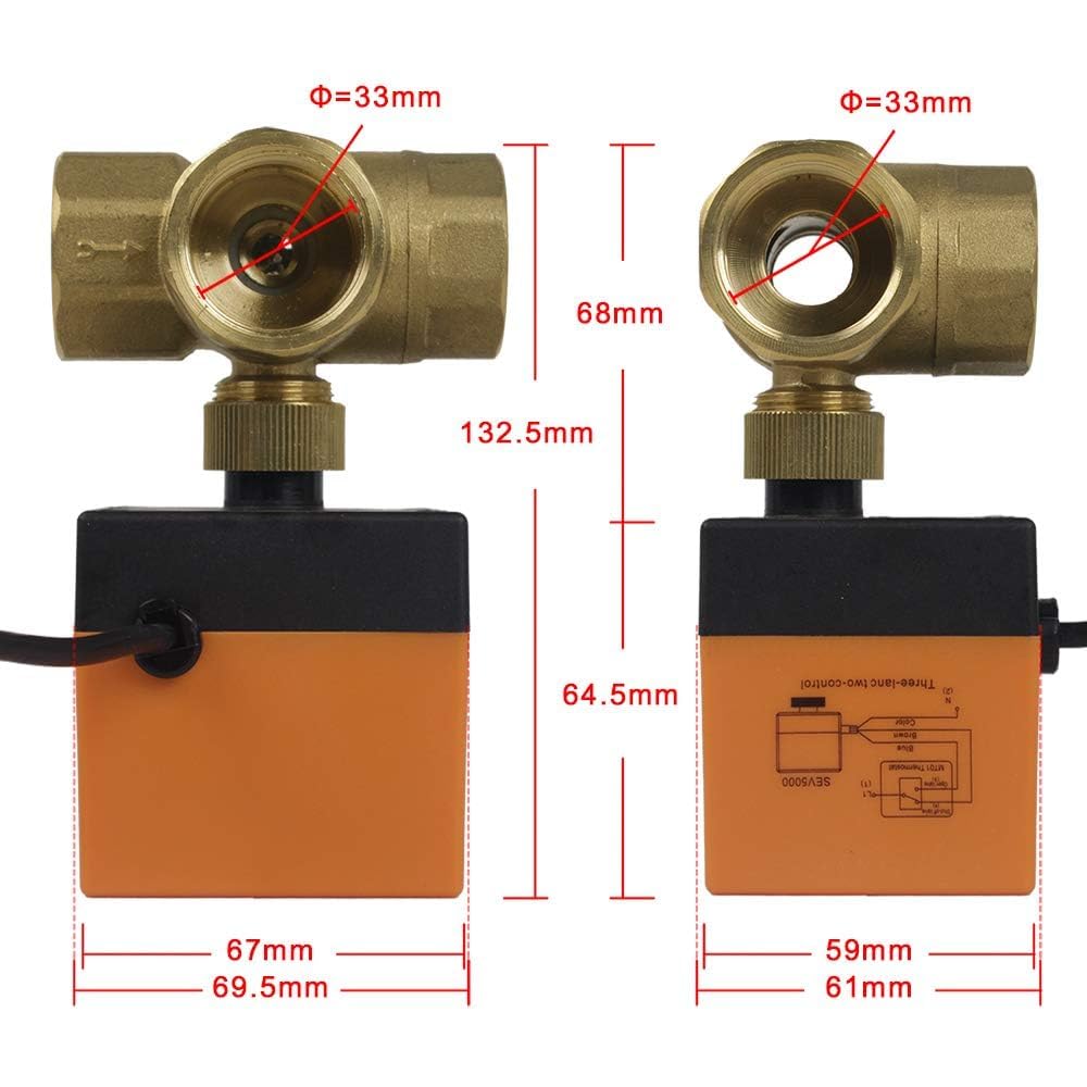 Foever Speed Elektrisches Ventil Absperr Umschalt Kugelventil Messing Absperrhahn 3 Wege,DN25 G1 Zoll, AC 230V, für Flusssteuerung Zonenventil Kugelventil