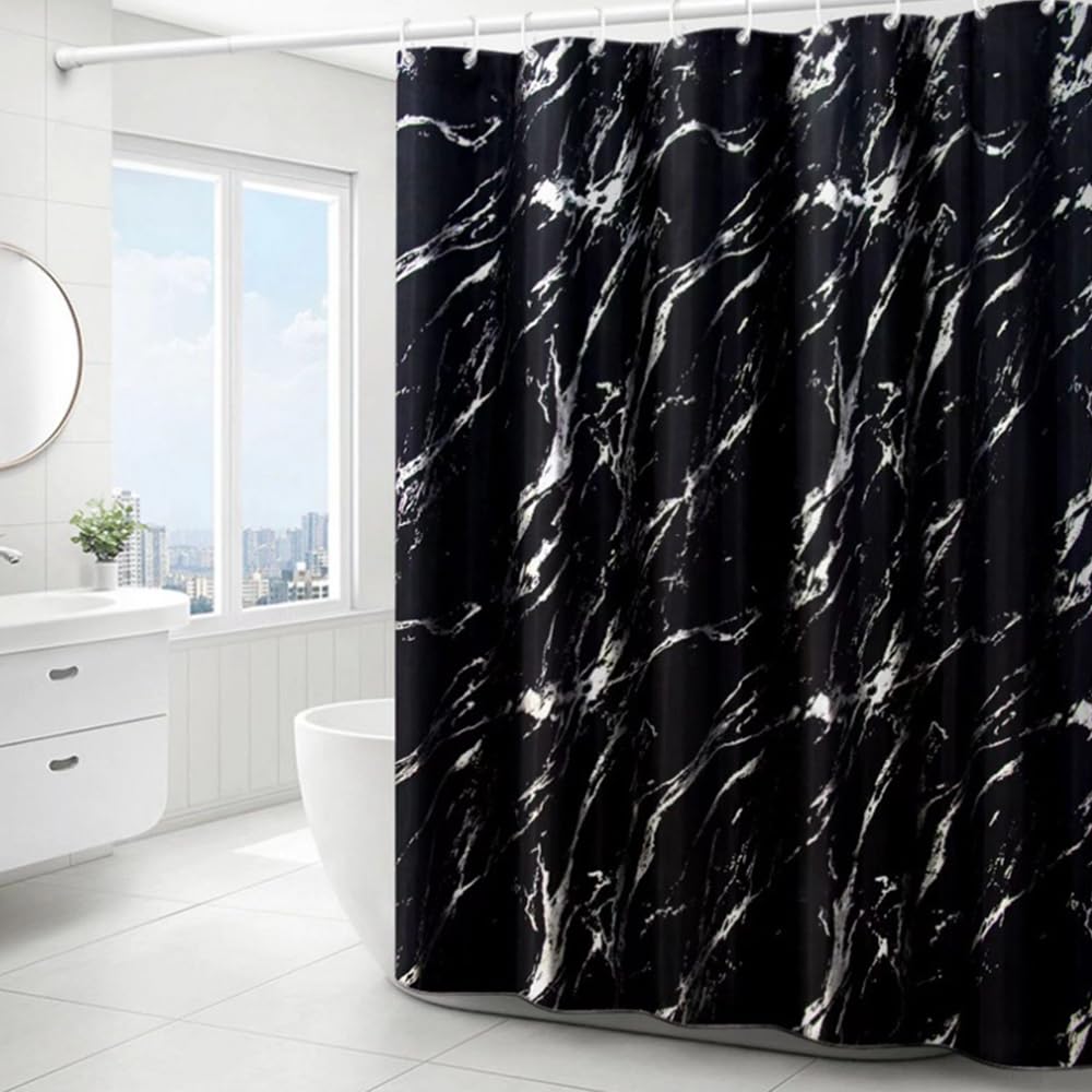 Black Shower Curtain 180x180cm black Marble pattern shower curtains Water Resistant Quick Dry Polyester Bathtub Shower Curtain with 12 Hooks for Wet Room Bathtub Shower Stall,Bathroom Curtain Set