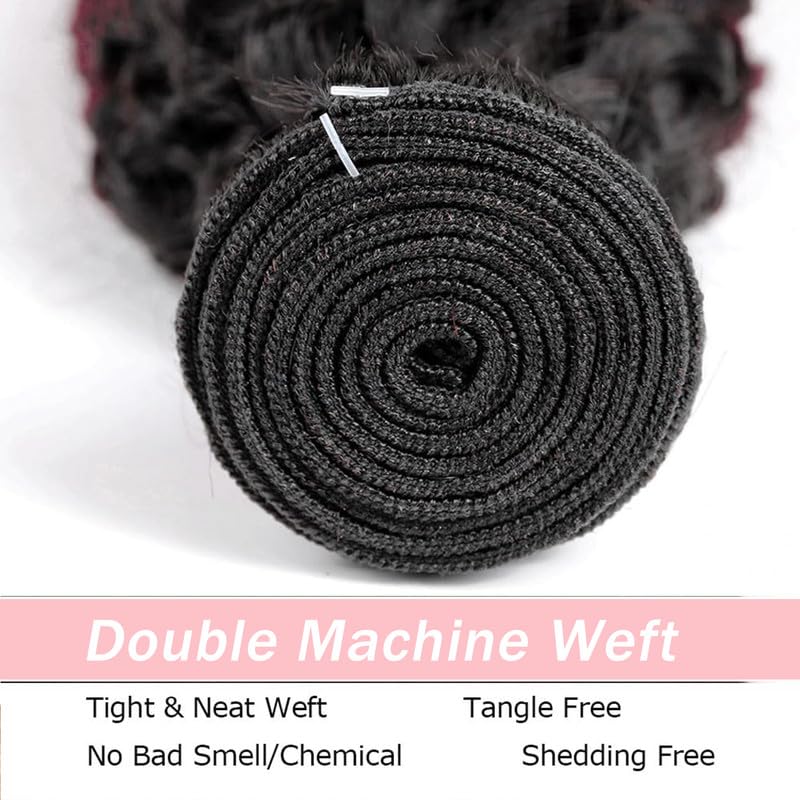 T1B/99J Ombre Burgundy Bundles Human Hair Curly 12 14 16 Inch Curly Human Hair Bundles Brazilian Virgin Remy Quick Weave for Black Women T1B/99J Color