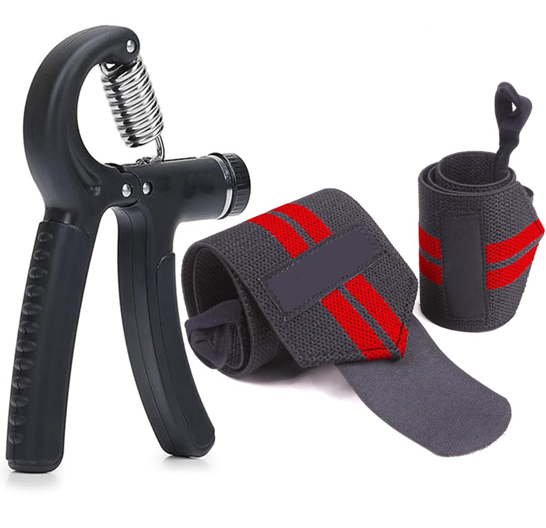 Adjustable Hand Gripper Strengthener & Gym Hand Wrist Band Combo for Men & Women-image-19