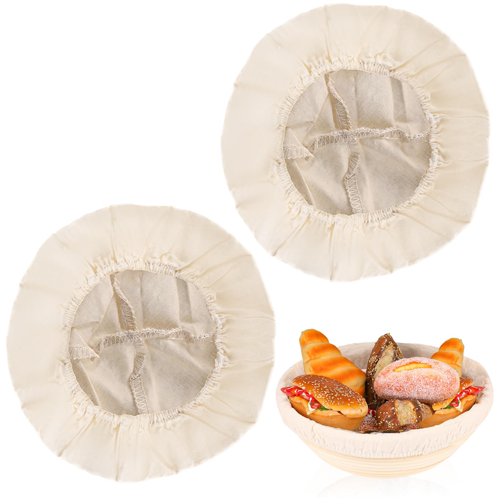Photo 1 of 2 Pcs Round Bread Proofing Basket Cloth Liner - 9 Inch Natural Rattan Banneton Basket Cover for Sourdough Dough