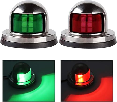 Acelane Un par de luces LED de navegación, luces rojas y verdes, luces marinas de señalización de vela de acero inoxidable de 12 V, puerto lateral