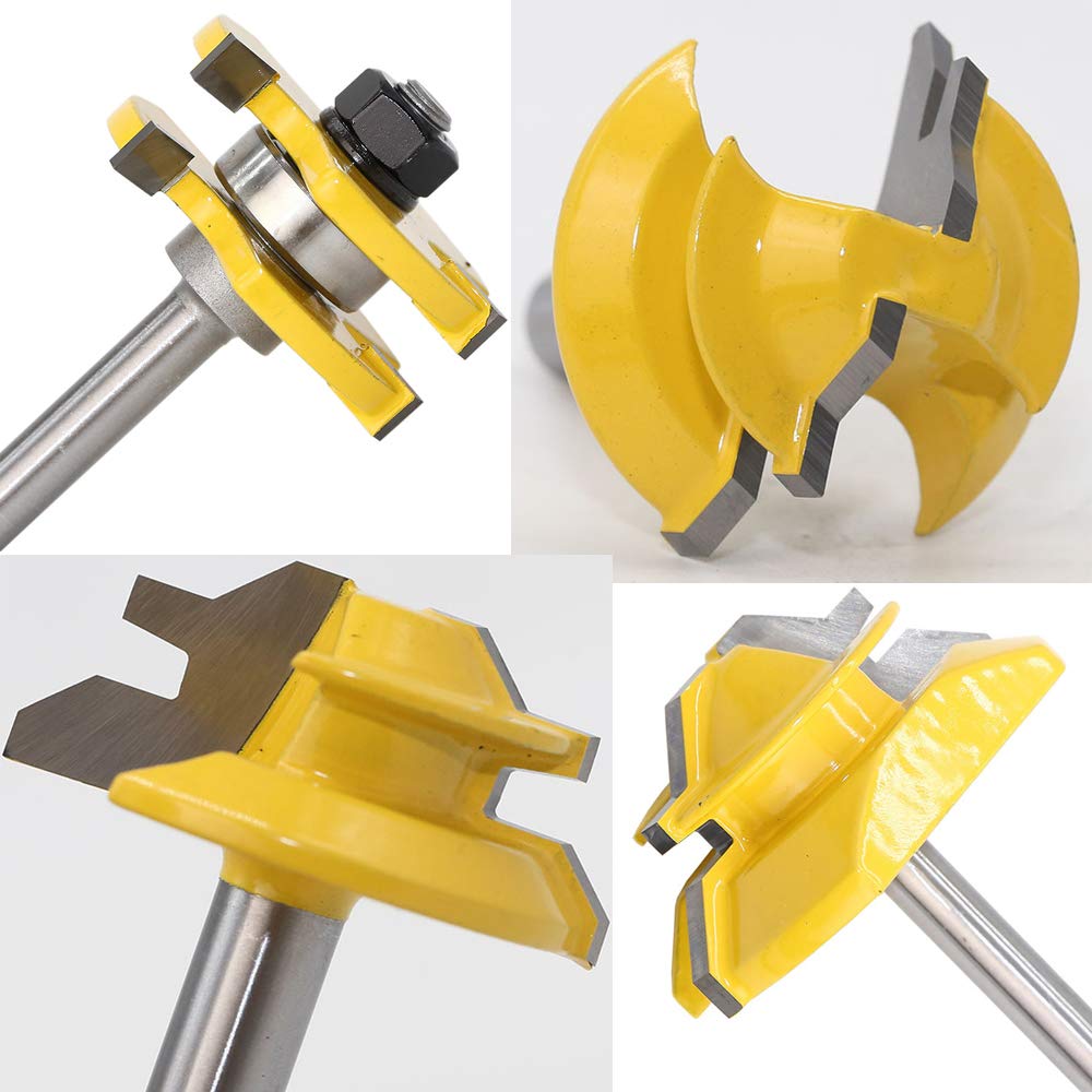 ASNOMY 45 Degrés Verrouiller Mitre Routeur Bit + Mèche de Langue + Fraise à Rainurer [ 8mm manche], percussion à rainure et à languette Fraise à Bois pour Outils de Menuiserie