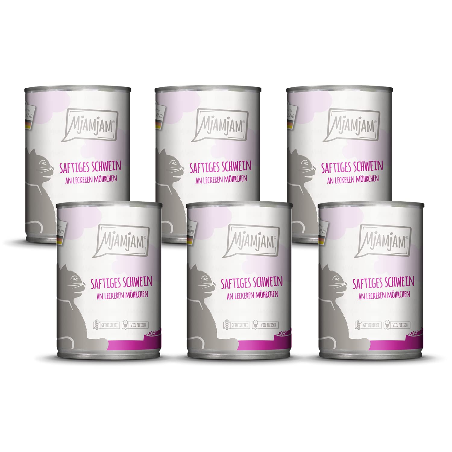 MjAMjAM - Premium wet food for cats - juicy pork on tasty carrots, 6 pack (6 x 400 g), grain-free with extra meat.