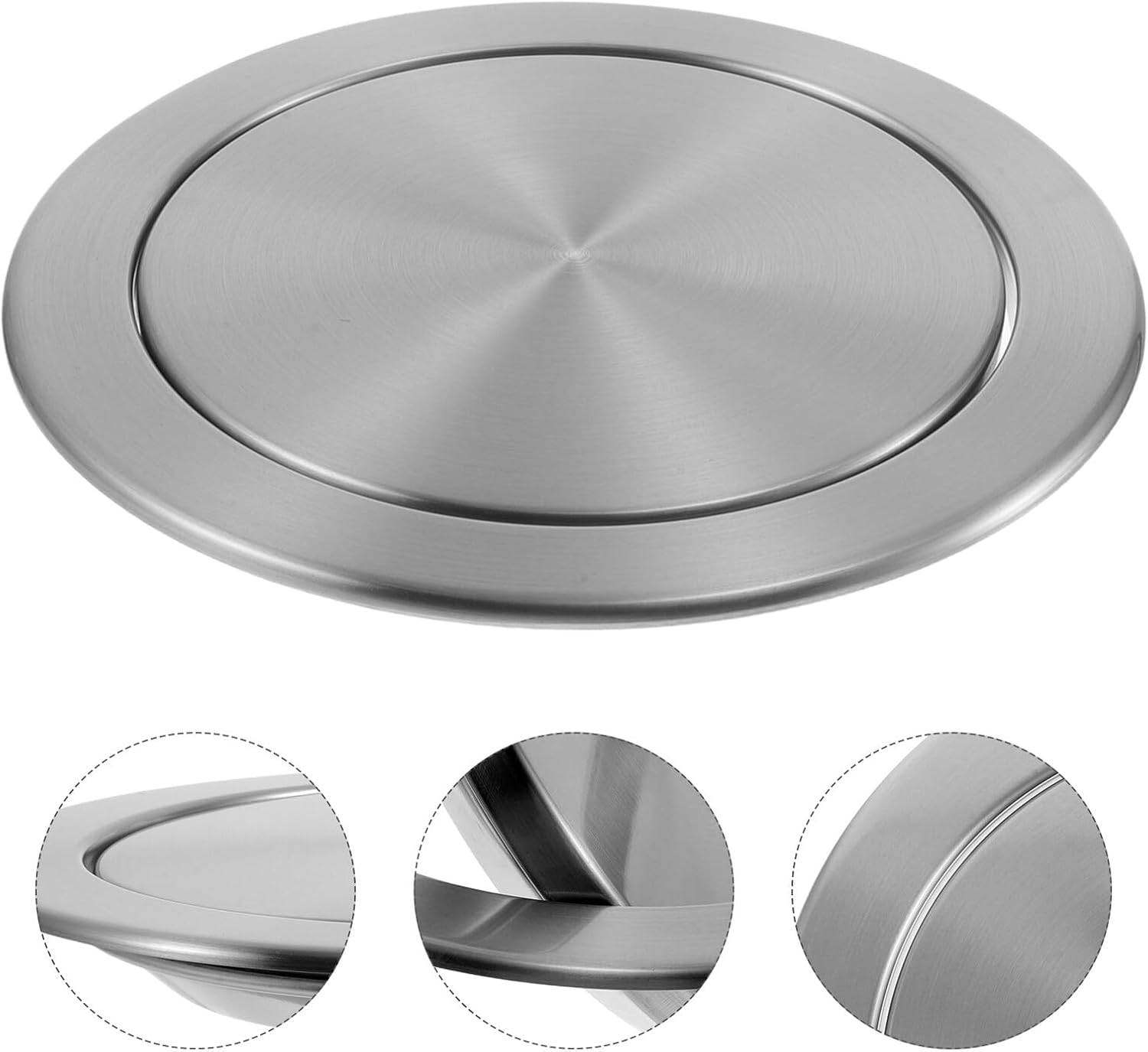 Built-in Kitchen Trash Can Lid 22-25cm Diameter Stainless Steel Embedded Countertop Garbage Bin Cover Swing Top Lid for Indoor Cabinet Trash Bins