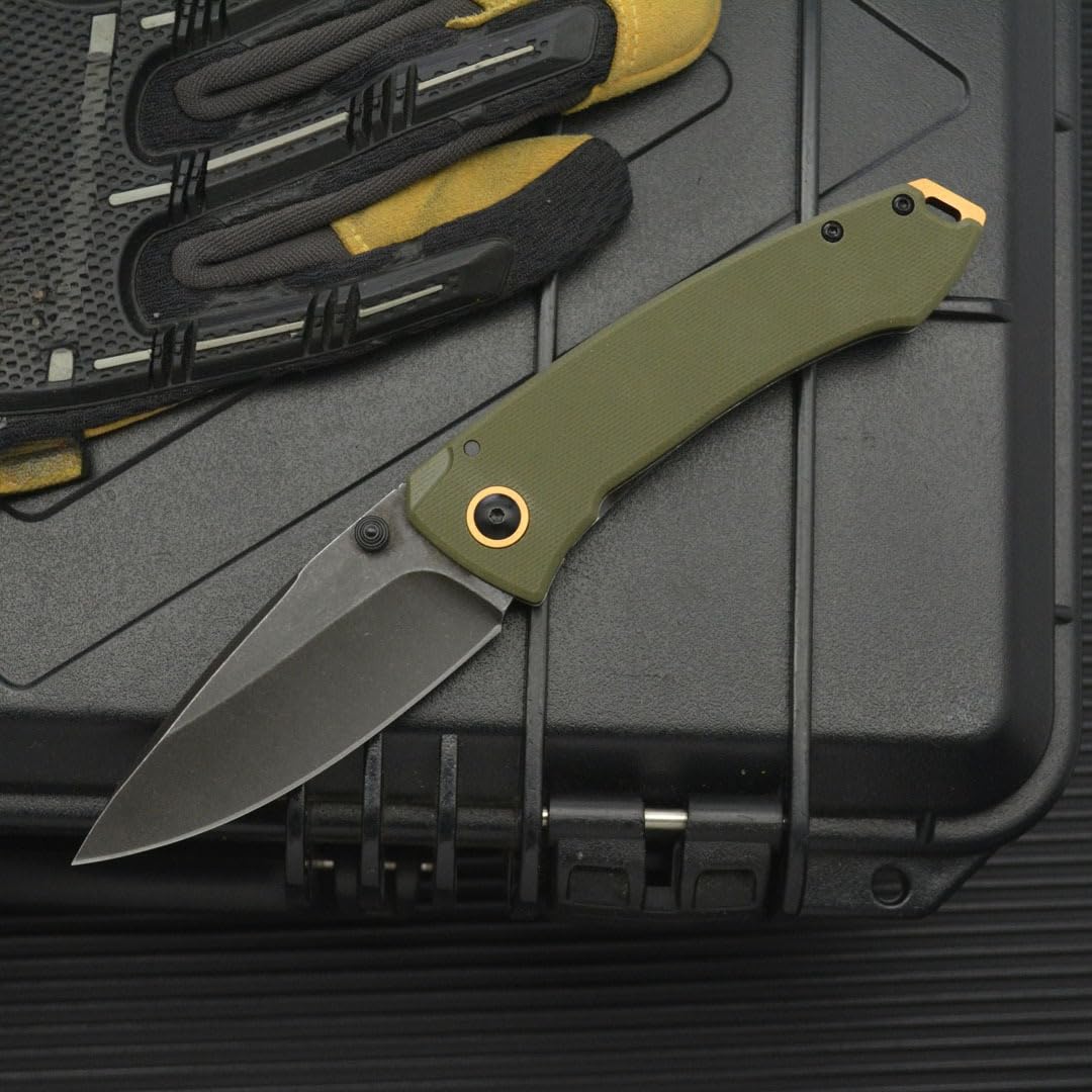 Klappmesser Taschenmesser 8Cr14MoV G10 Edelstahl Griff，Militärgrün