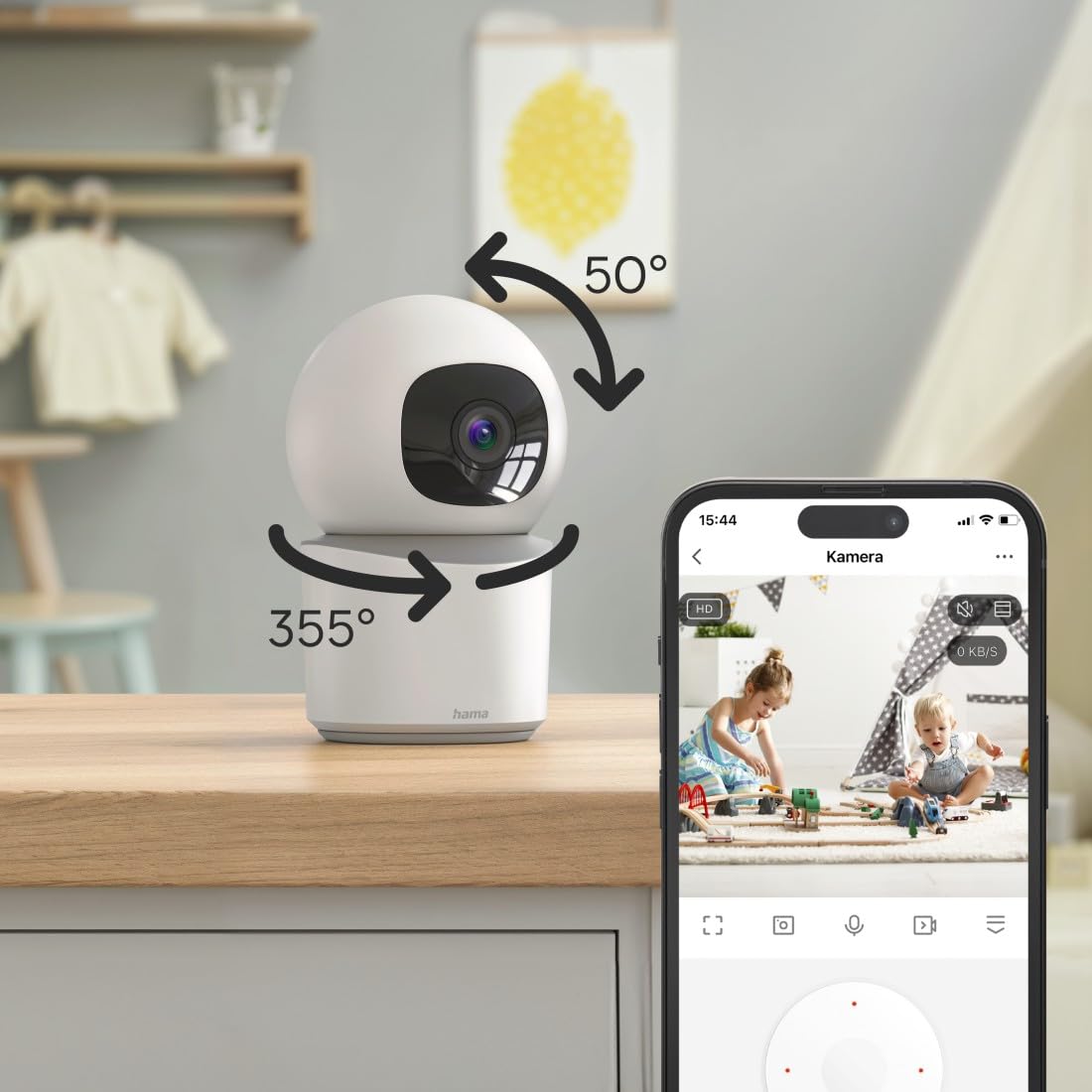 Wewnętrzna Kamera Wi-Fi Hama, Obrotowa, Full HD, Monitorowanie 24/7, Sterowanie Głosowe, Nagrywanie na Kartę microSD, Kompatybilna z Smart Home