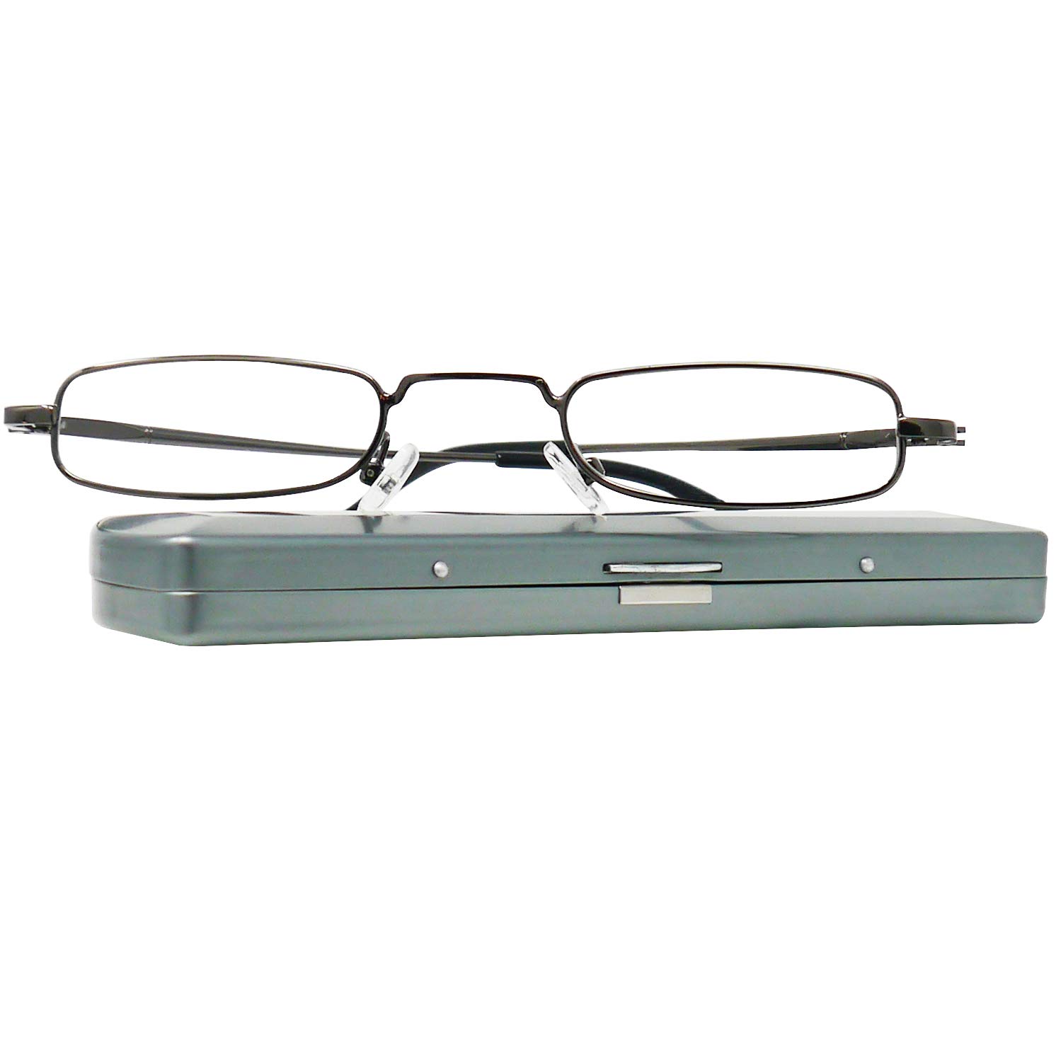 Mini Brille Mini Gafas de Lectura de Metal Ligeras, Montura de Acero Inoxidable, Estuche de Aluminio incluye, Ayuda Para Leer Para Mujeres y Hombres