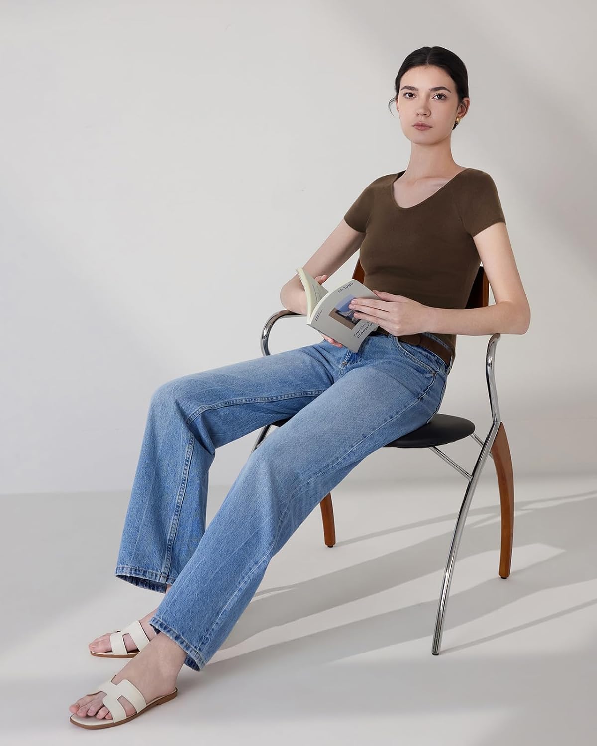 SUUKSESS Women Silk Cashmere Blend Wide V Neck Short Sleeve Sweater Casual Essential Top Shirts - Image 6