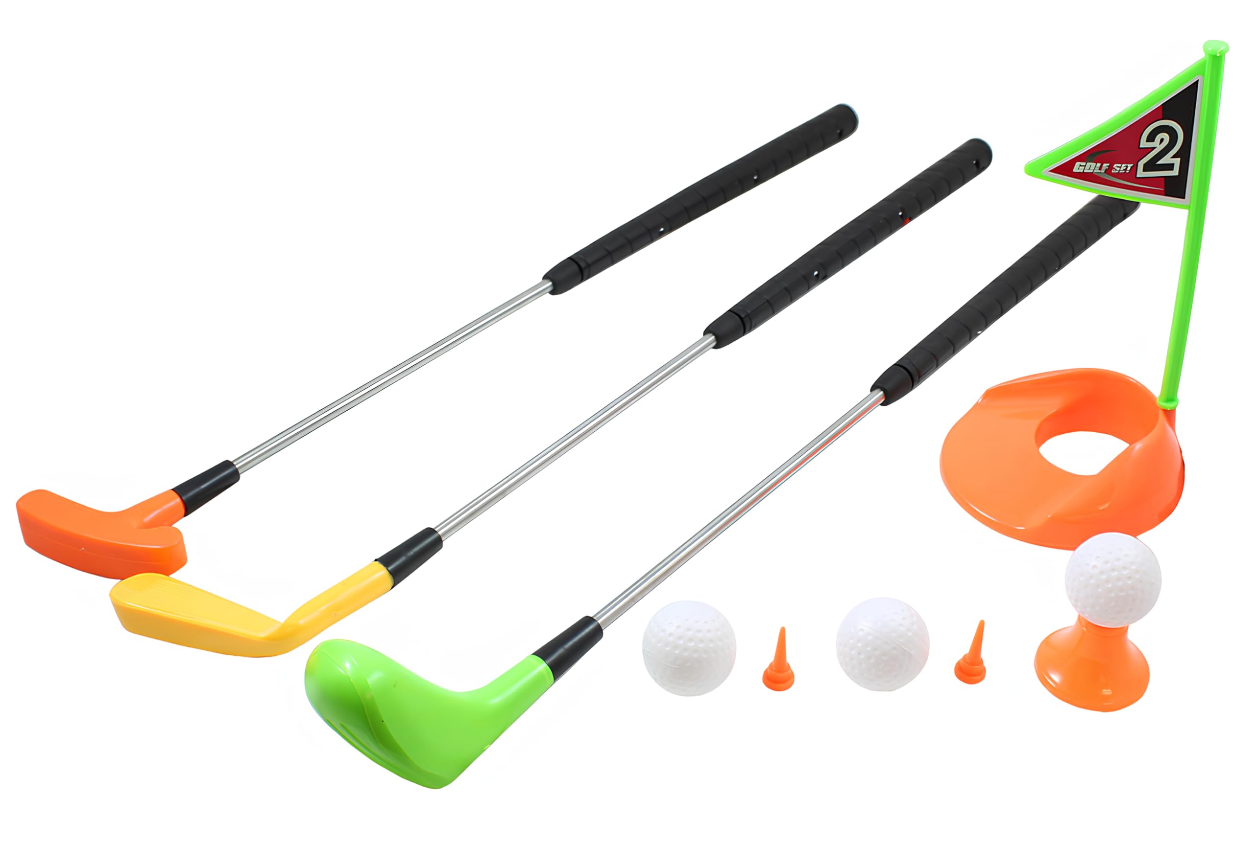 Golf Bambini Set Gioco 3 Mazze in Metallo 3 Palline Buca con Bandierina 2 Tee 1 Tee Shot Gioco Golf Giochi Bambini Interno Esterno Giochi da Giardino per Bambini Golf Giochi All'Aperto Set Mini Golf