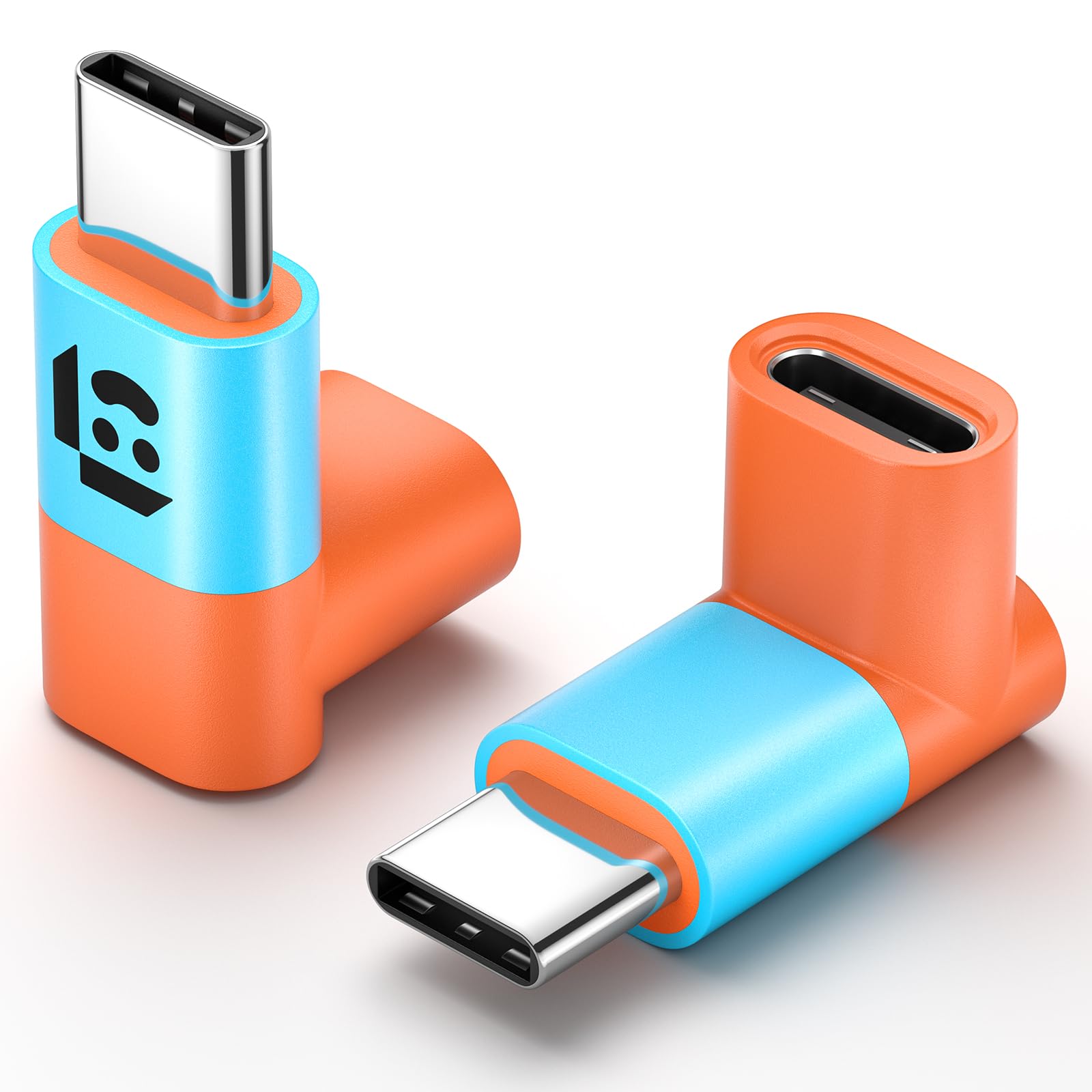 JSAUX 90 Degree USB C to USB C Adapter 2-Pack, 100W 40Gbps Data Transfer Right Angle Type-C Adapter for Steam Deck, Nintendo Switch 2, ROG Ally, iPhone 15/16, Tablets, Laptops & Phones - Blue&Orange