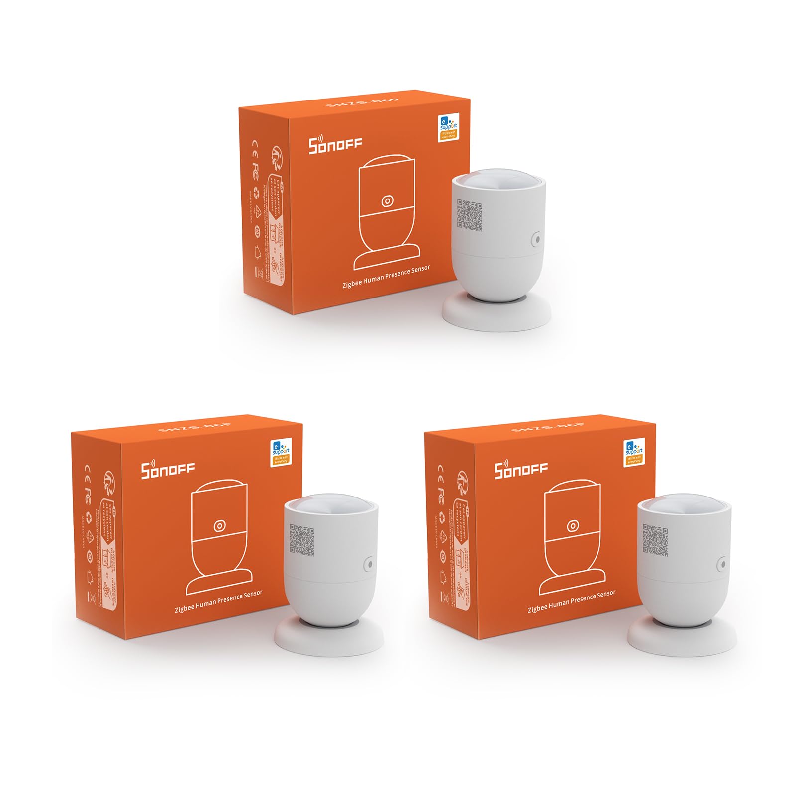 SONOFF 3 Pack SONOFF SNZB-06P Zigbee Human Presence Sensor, 5.8GHz Microwave Radar Built-in Light Detector Motion Sensor, High Precision Detects, Supports Alexa, Google Home and Home Assistant
