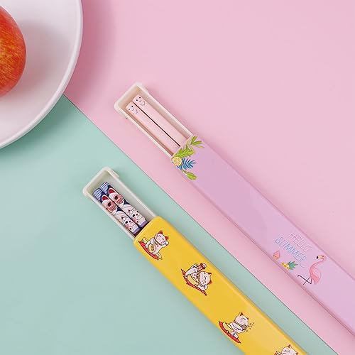 Miniatura 7 de Paquete de 2 utensilios de viaje, juego de cubiertos de palillos, portátil, para estudiantes, escuela, reutilizable, apto para lavavajillas con