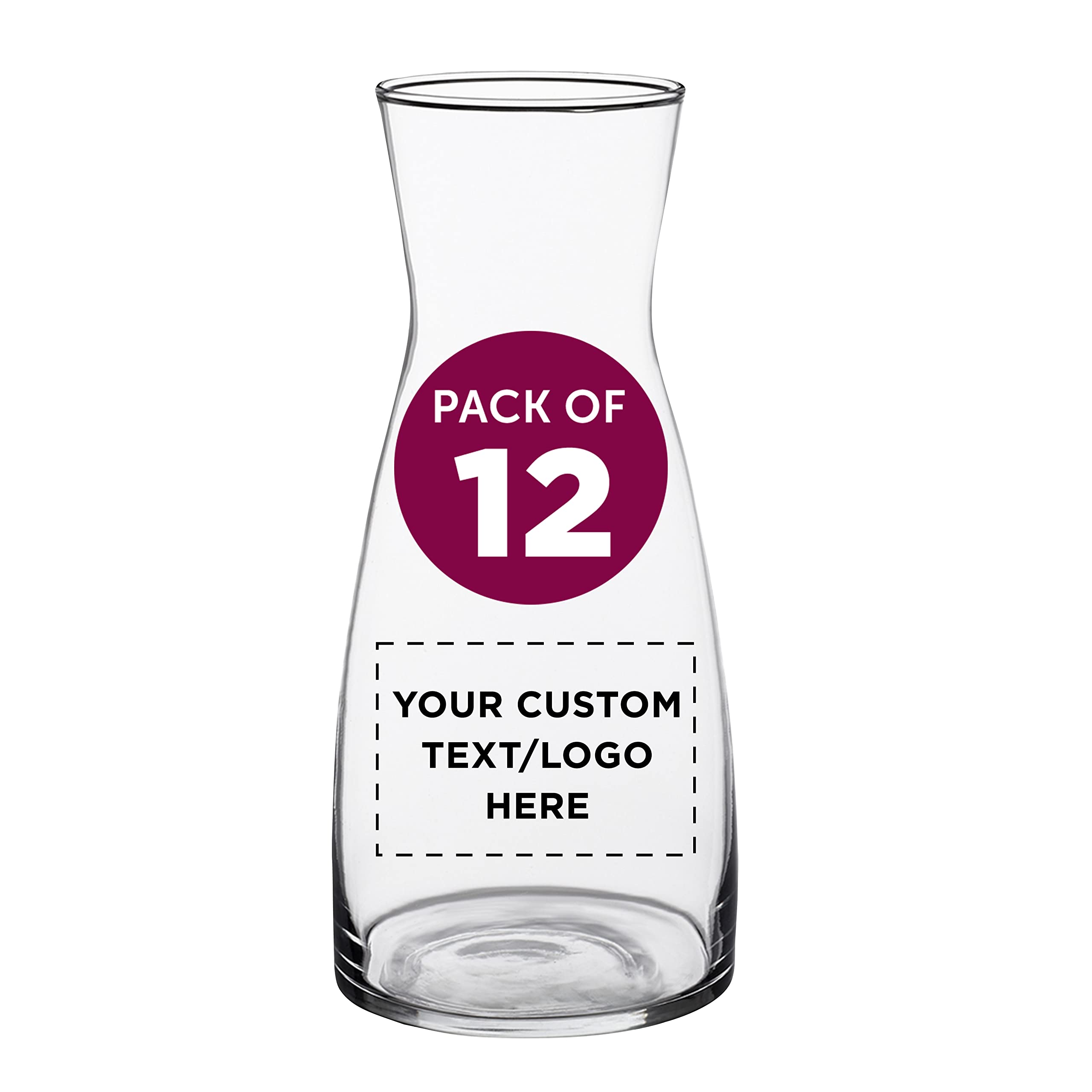 Custom Glass Decanter Torino 32 oz. Set of 12, Personalized Bulk Pack - Perfect for Wine, Cocktail or Simply as Kitchen Counter Flower Vase - Clear