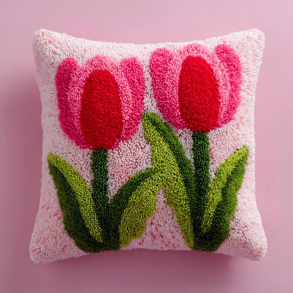 Henypt DIY Latch Hook Cushion Kits Tulip Flowers
