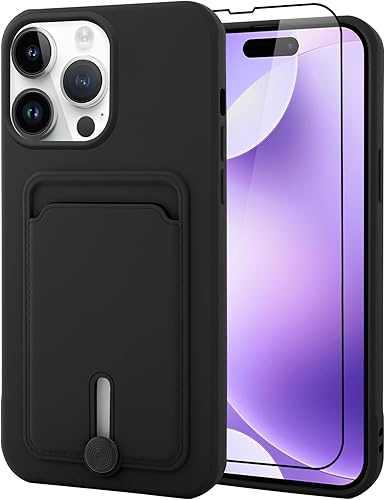 MZELQ Cartera de TPU compatible con iPhone 15 Pro Max 2023, funda protectora de cámara con tarjetero + protector de pantalla, ranura para tarjeta