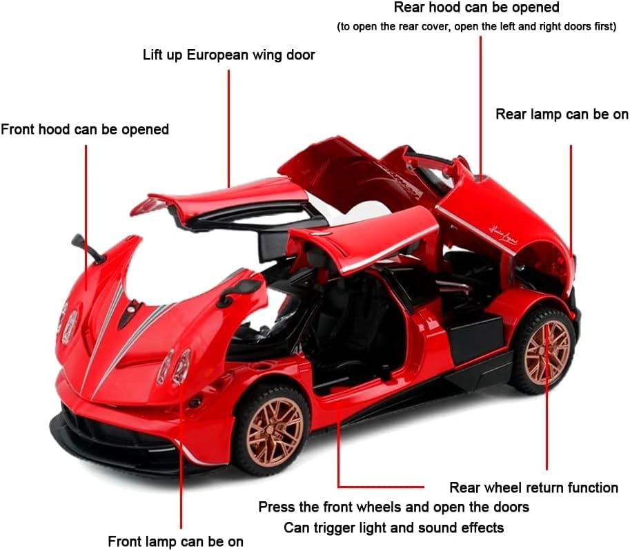 Image of Alloy Diecast Metal Cars Model Collectible Pagani Huayra Dinastia 1:32 Pull Back Vehicle Toy for Kids Boys Girl Gift (RED)