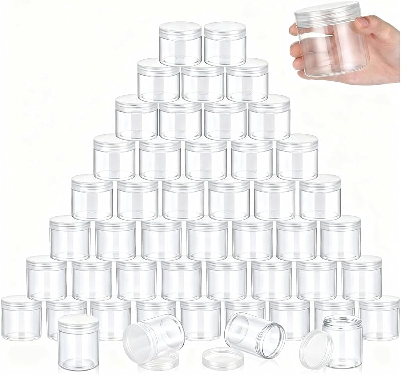 SATINIOR 100 frascos plásticos transparentes com tampa de rosca, boca larga, 8 oz