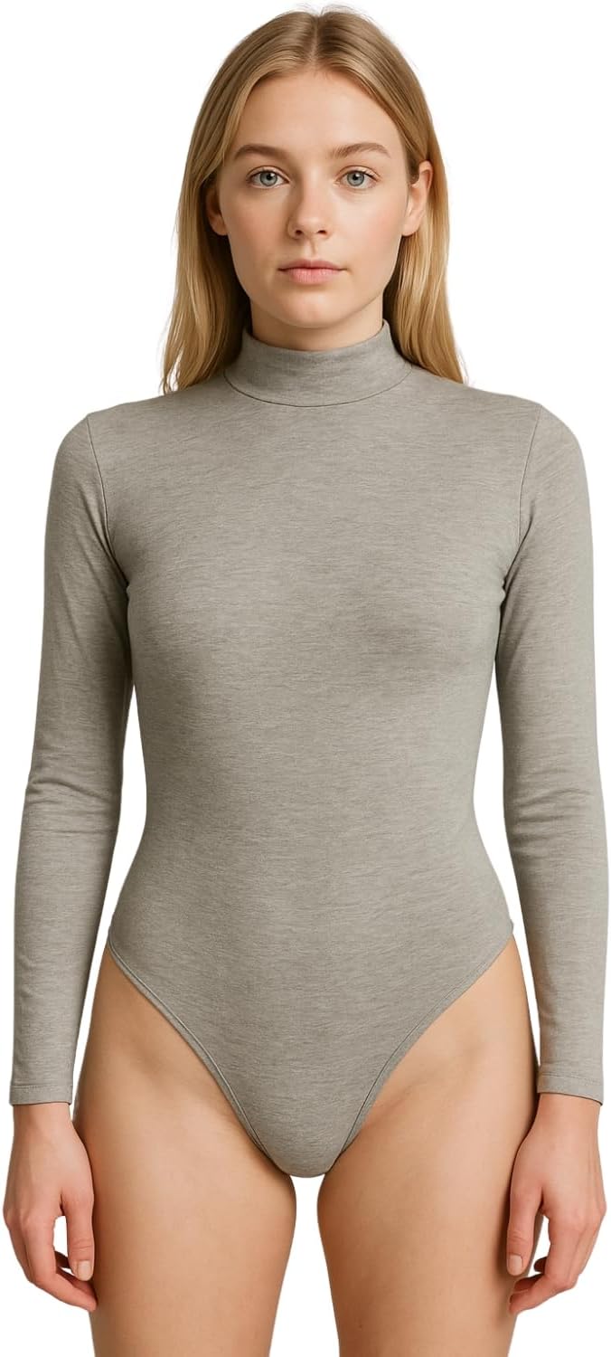 Womens Turtle Neck Bodysuit Long Sleeve Polo Neck Jersey Leotard Top Stretchy Viscose High Neck Swimsuit Style UK Sizes 8-26