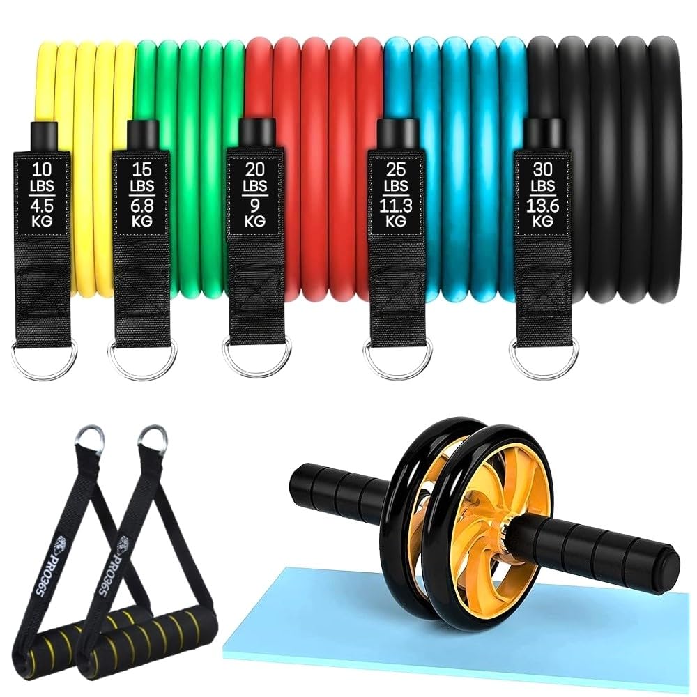 PRO365 Ab Wheel Roller with Premium Resistance Bands Combo for Core Abs Strength Training, Full Body Home Gym Workout Equipment-image-41