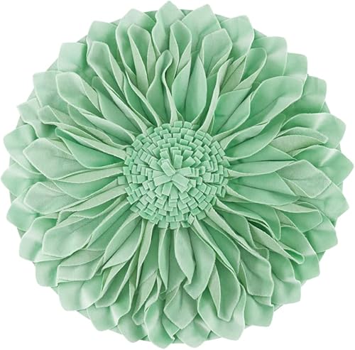 JWH Funda de almohada decorativa hecha a mano con girasol, cojín redondo con diseño de flores 3D, funda de almohada color menta, para automóvil,