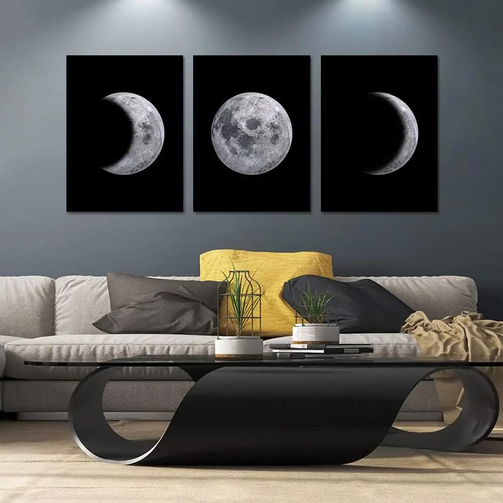 CLJKDX Abstract Black White Moon Landscape Wall Art Canvas Painting Modern Poster and Print Wall Picture For Living Room Kitchen Decoration-40 * 60cm*3PCS (No Frame)