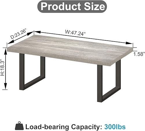 Miniatura 2 de IBF Mesa auxiliar industrial, de madera y metal, mesa central rústica simple y moderna, mesa de cóctel rectangular minimalista de madera para sala