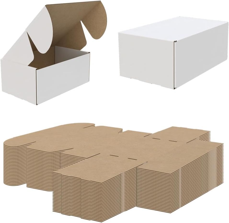 AKAR White Cardboard Die Cut Boxes Mailer Corrugated Cardboard Small Postal Shipping Box for Mailing Packaging Boxes Easy to Assemble Parcel Gifts Packet 348 x 250 x 72 mm | 13.75"x10"x3" (100)