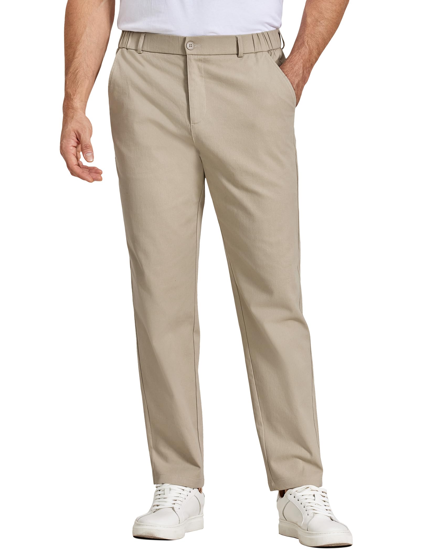 COOFANDY Mens Casual Chinos Pants Relaxed Fit Elastic Waist Khaki Trousers Stretch Dress Slacks with Pockets