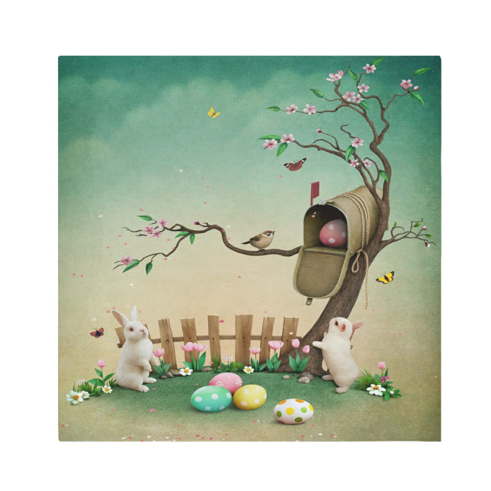 Set 6 Tovaglioli Di Stoffa Pasquali – Coniglietti E Uova, 50x50 Cm, Poliestere Peach Skin, Per Cene E Feste
