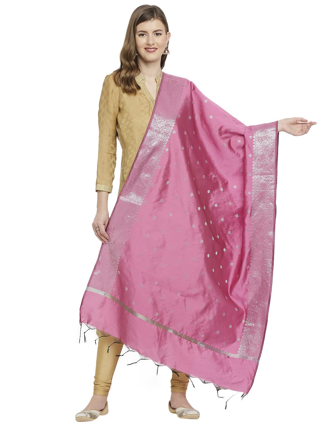 dupatta bazaar Women's Onion Pink Silk Dupatta.-picture-37
