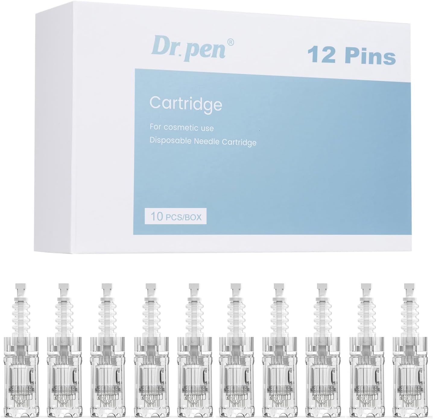 Dr.pen A10 Cartridges 12 Pins, 10Pcs Dr.pen Replacement Cartridges for Microneedling Pen A10 Model, Authentic Disposable Microneedling Cartridges (12 Pins, 10Pcs)