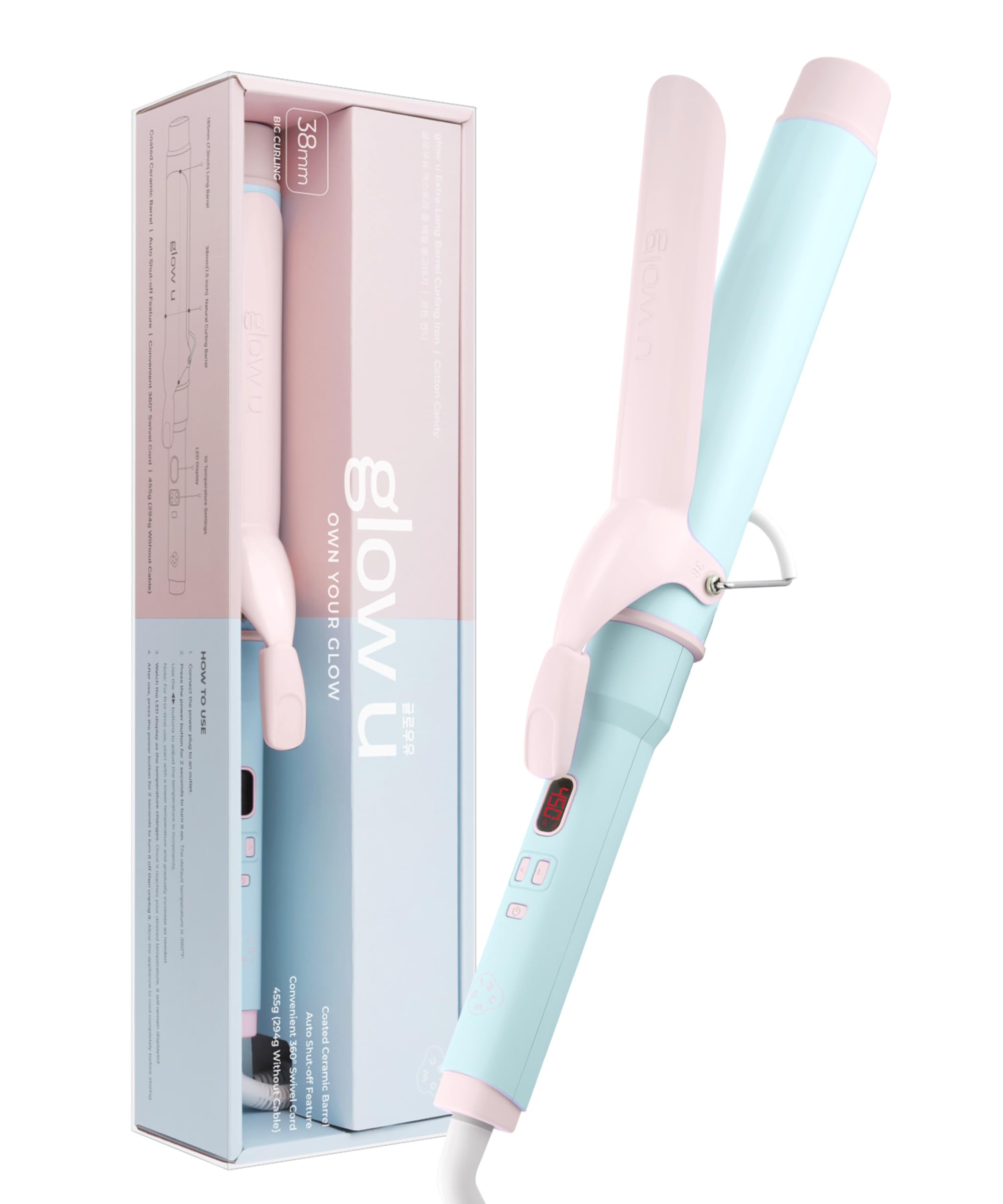 GLOW U 1 1/2 inch Extra Long Curling Iron - 10 Temperature Modes Fast and Easy Styling - 7.3