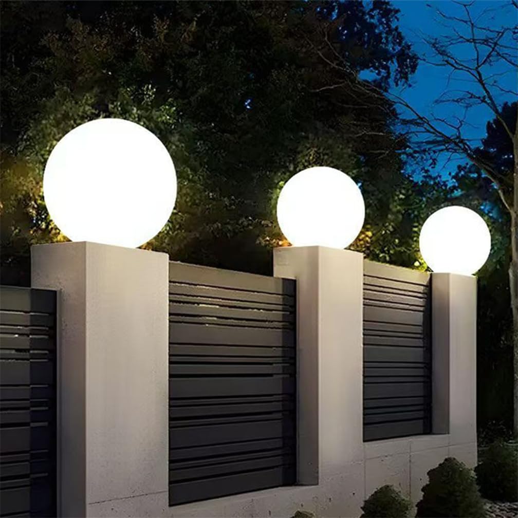 Semplici Lampade A Globo Per Esterni, Patio E Cortile, Sfera Bianca Satinata Lampada Da Palo Impermeabile Per Esterni Lampada D'atmosfera Per Giardino, Parco E Paesaggio In Stile Rustico