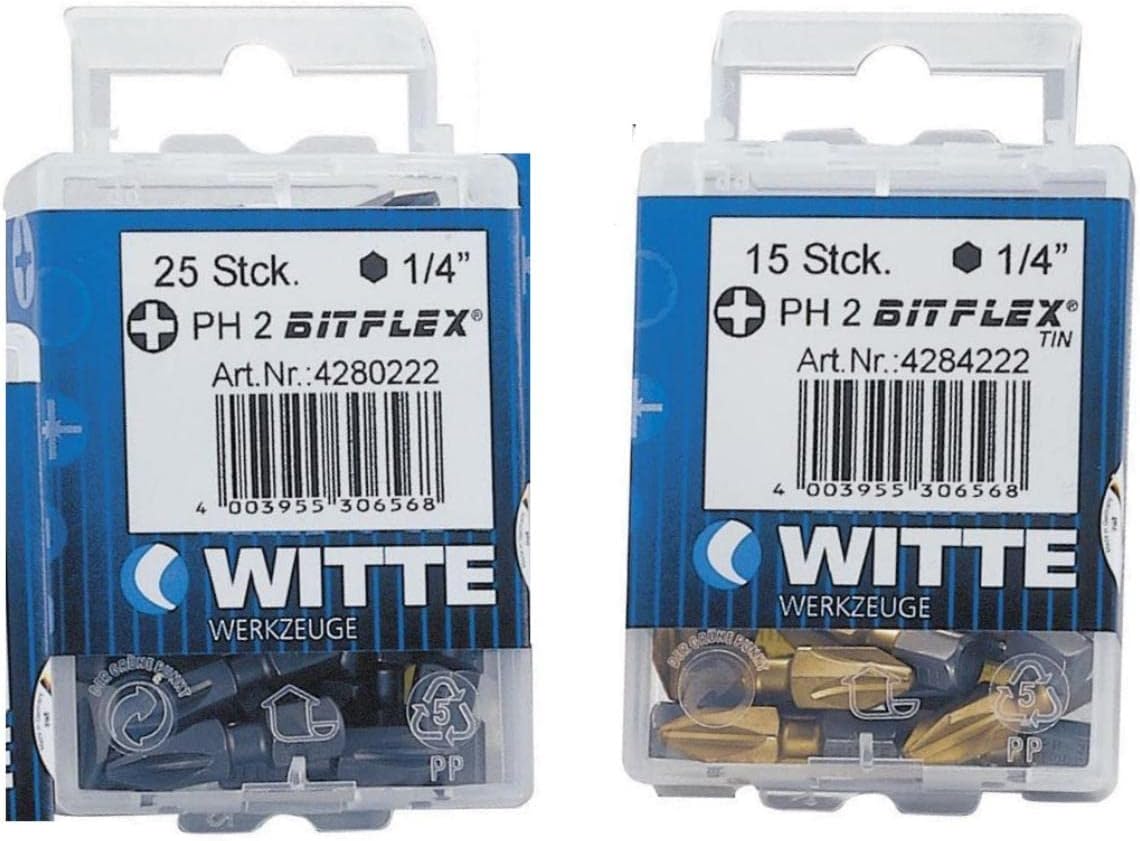 WITTE 428022-25 Puntas en cajita de plástico Largo 25 mm (PH 2 BITFLEX)