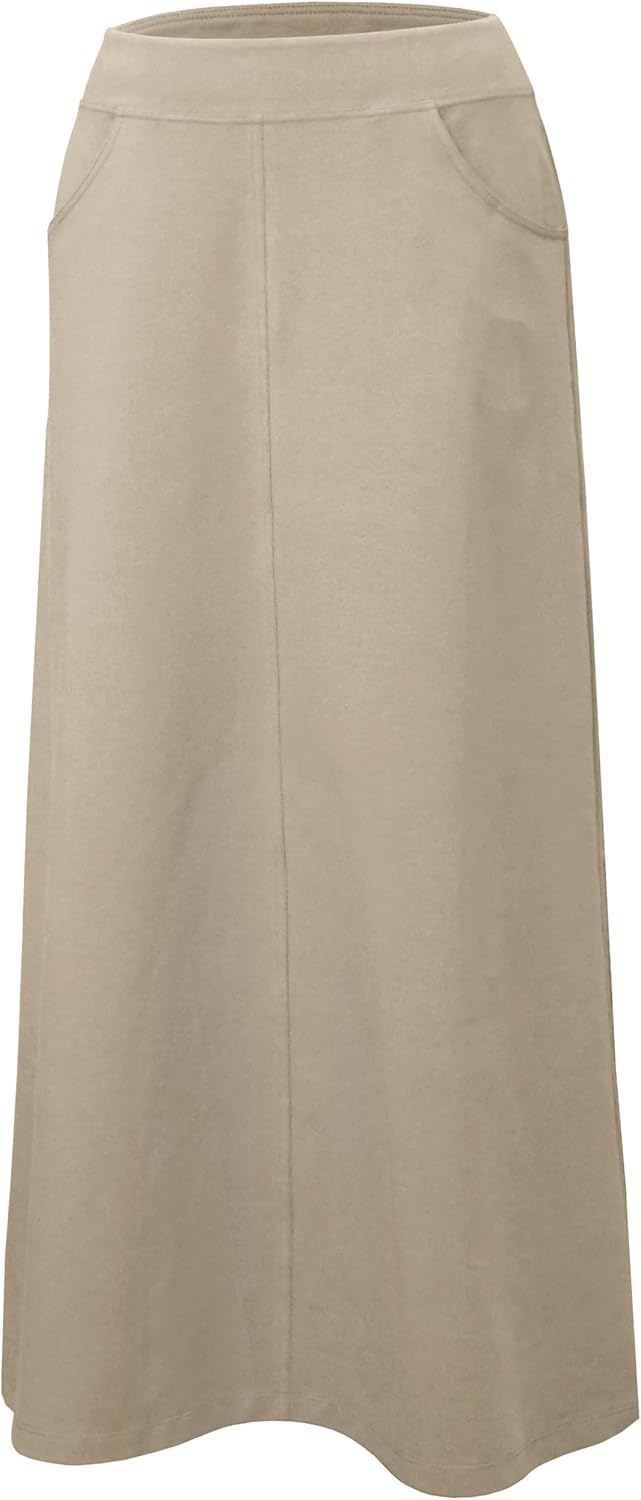 Baby'O Women's Stretch Cotton Knit Western Style A-Line Maxi Skirt with Jeans-Style Front Pockets - Image 6