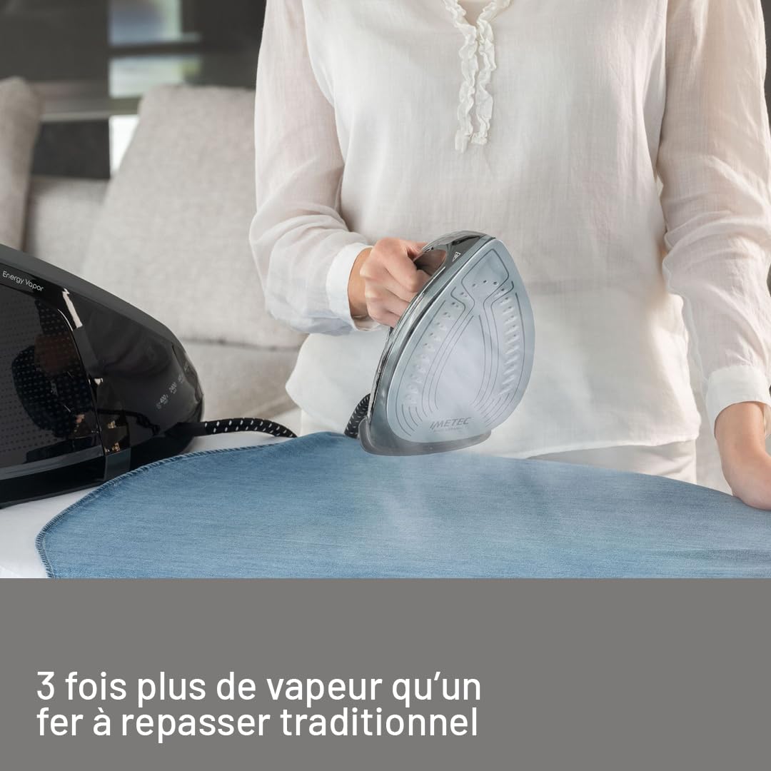 Imetec Fer à Repasser Vapeur Energy Vapor - Fer À Vapeur Léger 2400 W, Pompe 6,5 Bars - Centrale Vapeur avec Dispositif de Nettoyage - Débit Vapeur 400 g/min - Réservoir 1,8 L