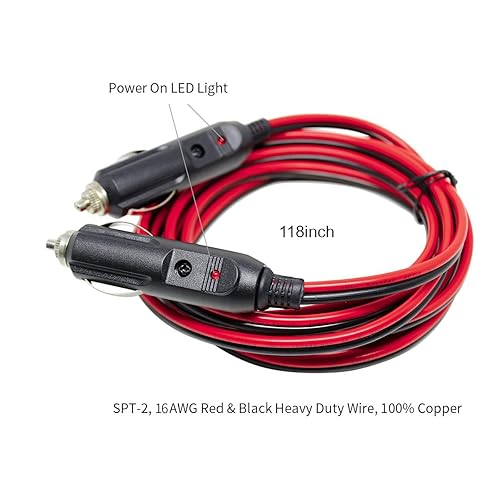 Miniatura 2 de DEDC Cable de enchufe de encendedor de cigarrillos macho a macho de 10 pies, cable de cargador de batería resistente de 12 V con indicador LED y