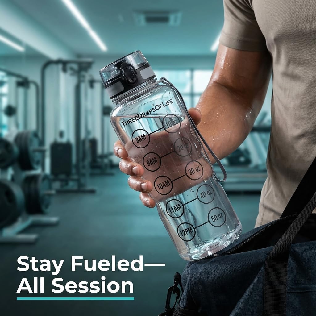 50oz Water Bottle Timer Reminder, Measuring Lines Container, Clear Tritan Plastic, BPA Free, Flip Top, Leak Proof Lid, Motivational Reminder Bottles, Reusable Time Markings for Drinking - Image 3