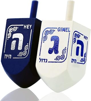 Izzy n Dizzy Hanukkah Dreidels - Extra Large Blue and White Wooden Dreidel - 2 Pack