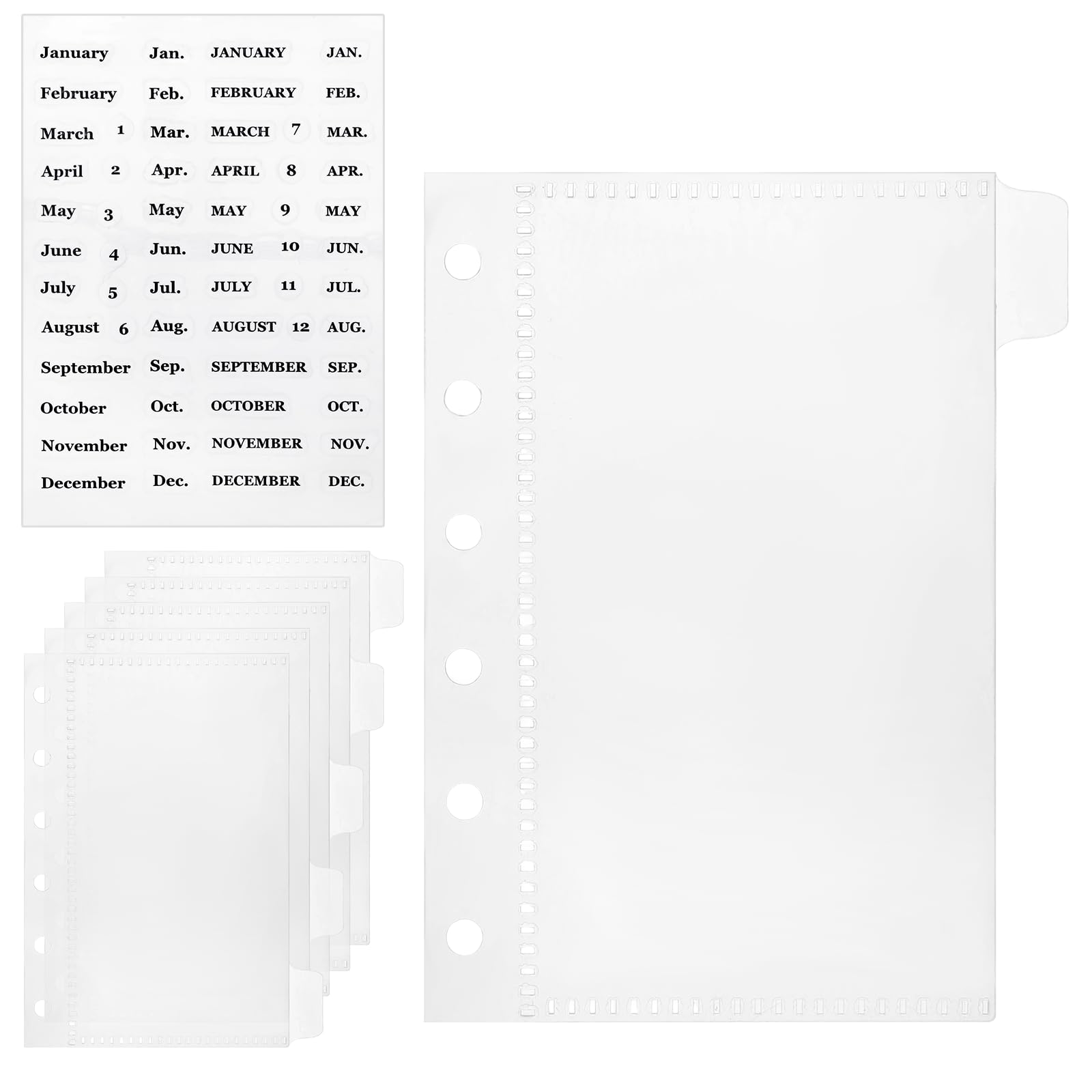 12 Pcs A7 Size Binder Pockets 6 Hole Cash Envelopes Tab Dividers, 6 Ring Clear Waterproof PVC Document Zipless Folders Pockets for Budgeting Planner Inserts Filing Documents Accessories
