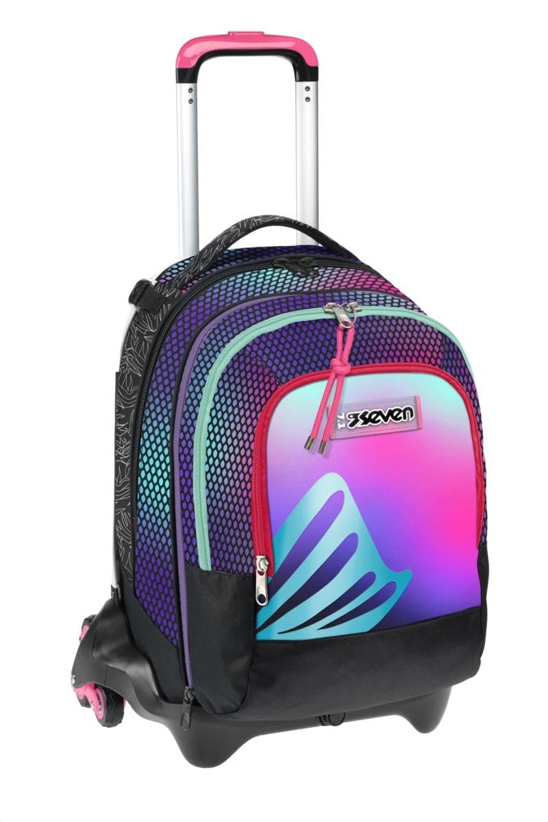 Seven Trolley Scuola Jack Detach 3 Ruote, Rosa, Shadefull Girl, 3 in 1, Zaino Con Carrello Sganciabile, Tasca Amovibile Uso Zainetto e Crossover System, Zaino Scuola Viaggio, Bambina Ragazza