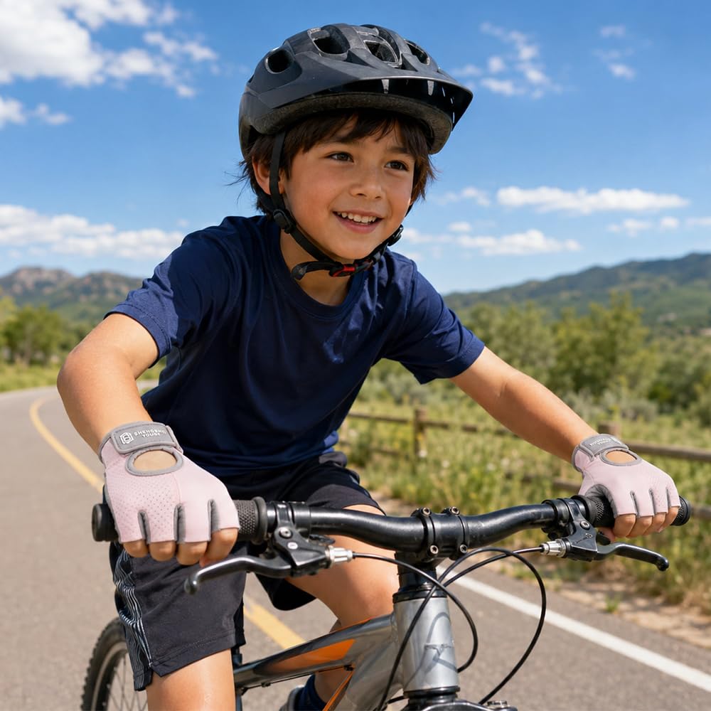 Guantes de Ciclismo Niñas y Niños, Guantes Bicicleta, Guantes Bici Sin Dedos Antideslizantes para Niños de 9 a 13 Años, Adecuado para Canotaje Infantil MTB BMX Carretera Montaña