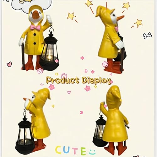 Miniatura 6 de RAHMAN Divertida lámpara de noche de patito para decoración de estatua de jardín, impermeable de resina con energía solar, escultura de pato,