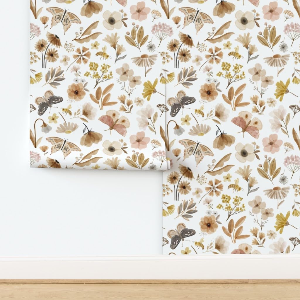 Peel & Stick Wallpaper 3ft x 2ft - Gardens Flowers Butterflies Butterfly Floral Nature Spring Bees Custom Removable Wallpaper by Spoonflower