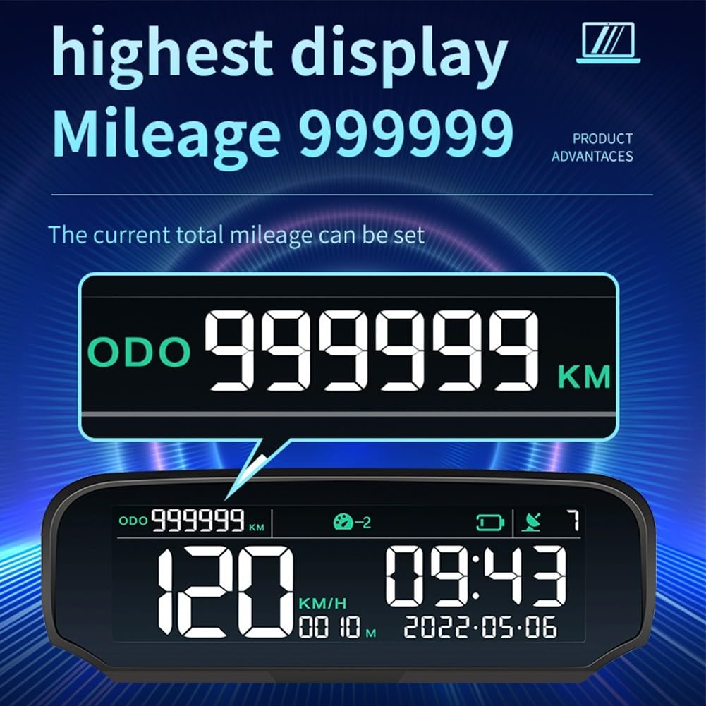 Pantalla frontal GPS alimentada por energía solar con carga USB | Velocímetro digital Altitud Odómetro para todos los coches | Proyector HUD de brillo automático con fatiga